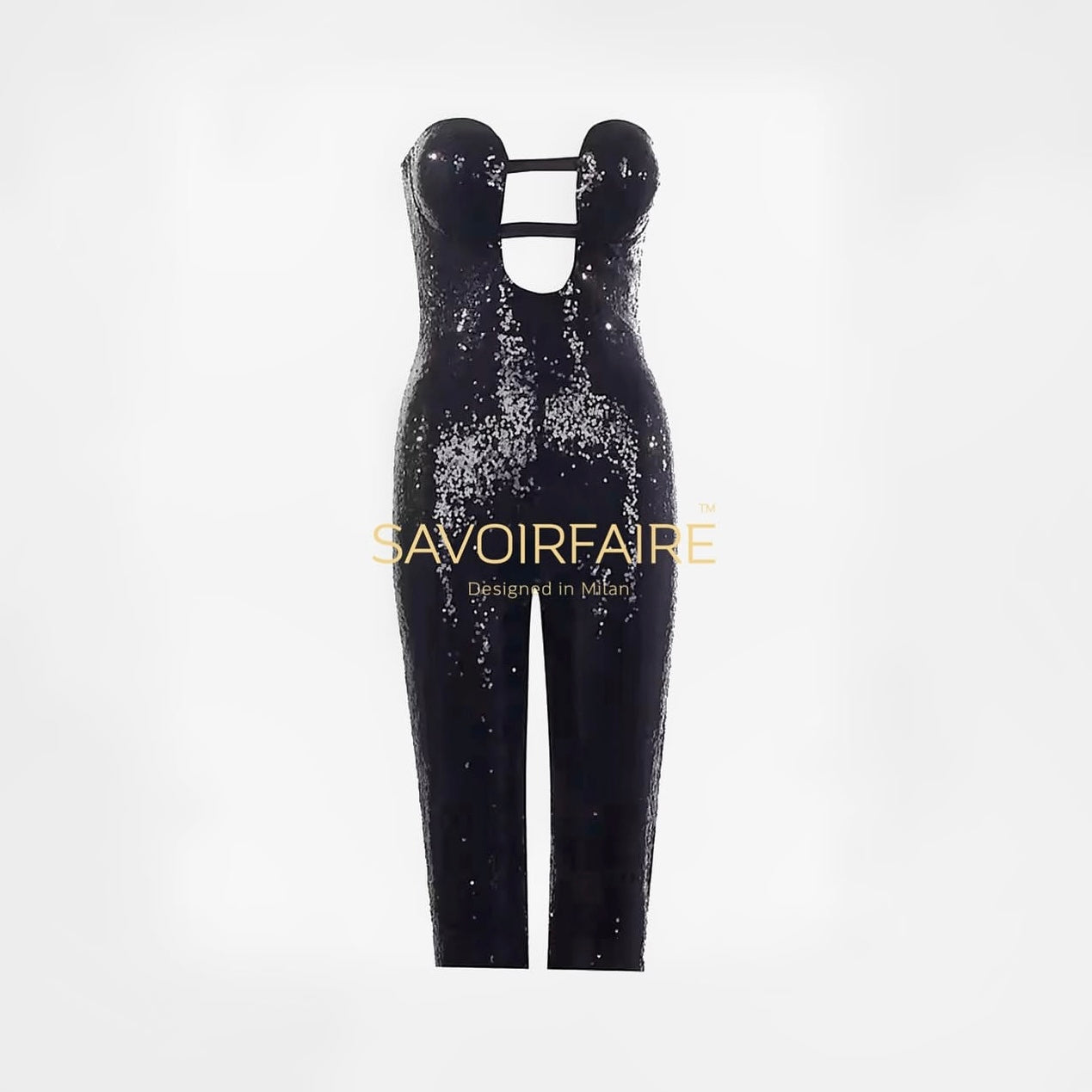 Schwarzer, schmaler, figurbetonter Playsuit mit Pailletten
